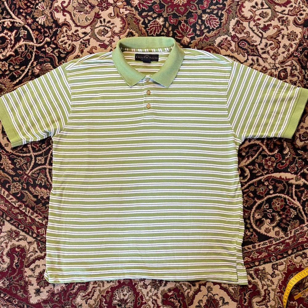 Andrew Fezza Olive and White Striped Polo Shirt XL